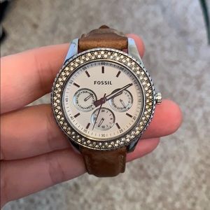 Fossil Crystal Face Brown Leather Watch